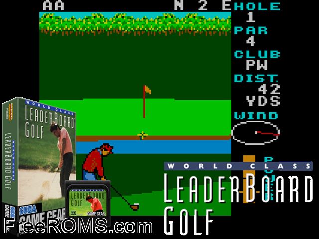 World Class Leader Golf Game Gear game showing 3D box cover and gameplay screenshot
